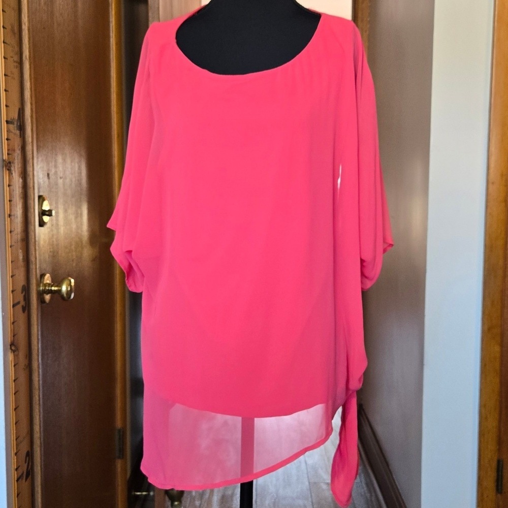 Dana Buchanan Pink Chiffon Side Tie Blouse Coral Layered Top XL - Picture 2 of 9